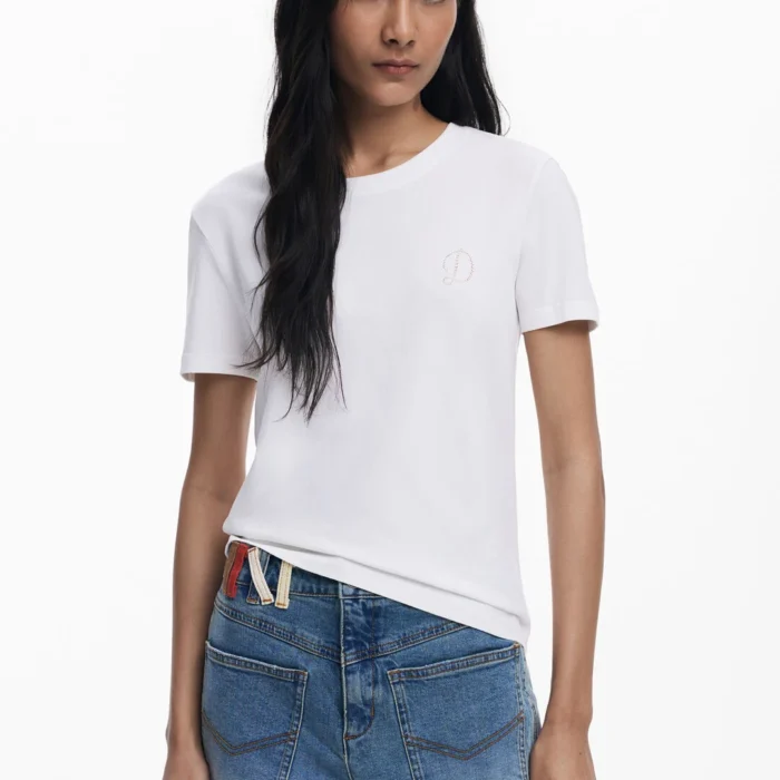 DESIGUAL Μπλουζάκι στρας "D"