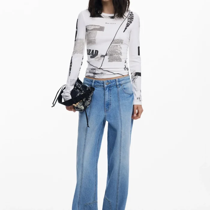 DESIGUAL Ριμπ μπλουζάκι εφημερίδα